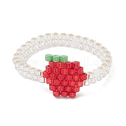 Weihnachts-Fingerringe aus Glasperlen für Damen&nbsp;RJEW-MZ00029-04
