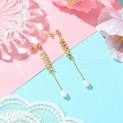 Natürliche Süßwasser-Zuchtperlen und baumelnde Ohrstecker aus Messing für Damen&nbsp;EJEW-TA00555