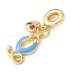 Messing tief himmelblau und rot Emaille europäischen Anhänger Charms&nbsp;KK-D502-01G