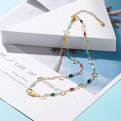 Collier chaîne à maillons étoile et lune en laiton avec perles de verre&nbsp;NJEW-JN03810