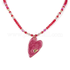 Collana con ciondolo a forma di cuore in acciaio inossidabile smaltato 304 con catene di perline di vetro&nbsp;NJEW-JN04465