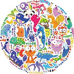 50 Stück wasserfeste Tier-PVC-Cartoon-Aufkleber&nbsp;STIC-T0001-05