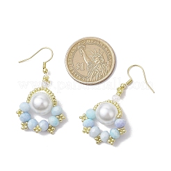 Orecchini pendenti con perle di vetro e semi di perle finte a forma di zampa&nbsp;EJEW-MZ00386-02