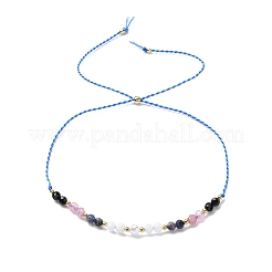Facettierte runde natürliche schwarze Achat & Sodalith & Rosenquarz & Quarzkristall geflochtene Perlenarmbänder&nbsp;BJEW-F493-09G-02