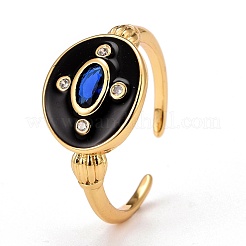 Véritable bague de manchette en laiton plaqué or 18 carat avec zircone cubique&nbsp;RJEW-C014-02