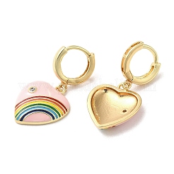 Ohrhänger aus echtem 18 Karat vergoldetem Messing mit Herz und Regenbogen&nbsp;EJEW-L268-042G-01