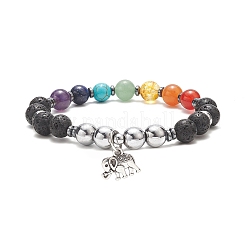 Pulseras elásticas con cuentas de hematita sintética y piedras preciosas con tema de chakra para mujer&nbsp;BJEW-JB09278