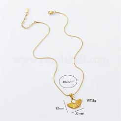3 collar con colgante de acero inoxidable con forma de abanico y perlas de imitación pavé para mujer.&nbsp;CS4739