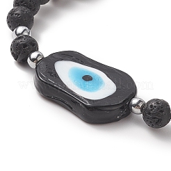 Braccialetto elasticizzato con perline malocchio in pietra lavica naturale e lavorazione a lume per donna&nbsp;BJEW-JB09258