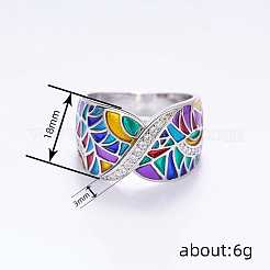 Bagues de style ethnique en laiton avec micro pavé de zircons cubiques et émail&nbsp;FS-WG810B2-02