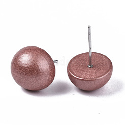 Perlmuttfarbene halbrunde Schimaholz-Ohrringe für Mädchen Damen&nbsp;EJEW-N048-001-09