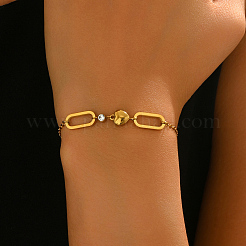 Armbänder aus Edelstahl mit klaren Zirkonia in Herz- und ovalförmigen geometrischen Gliedern für Damen – ideal für den täglichen Gebrauch&nbsp;ZA8263