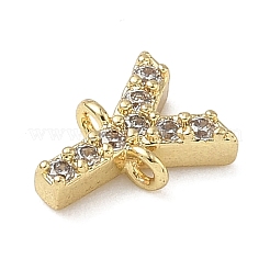 Ciondoli a forma di lettera in ottone con micro pavé di zirconi cubici trasparenti.&nbsp;KK-I382-07G-Y