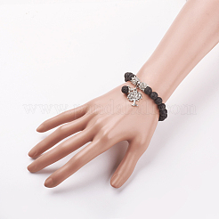 Bracelets à breloques extensibles en pierre de lave naturelle&nbsp;BJEW-JB03478-01