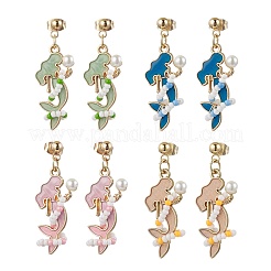 Pendientes colgantes de sirena con cuentas de vidrio de acero inoxidable 304&nbsp;EJEW-MZ00460