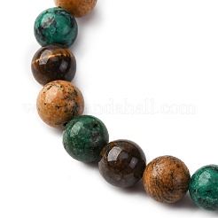 Bracelets extensibles à perles rondes en œil de tigre naturel et jaspe&nbsp;WGB9E7C-05