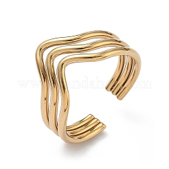 Manchette ouverte triple vague en acier inoxydable 304 pour femmes&nbsp;RJEW-A095-02G