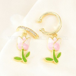 Boucles d'oreilles manchette en laiton et zircon cubique transparent pour la Saint-Valentin&nbsp;EJEW-Z164-09G-03