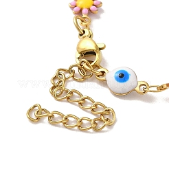 Braccialetti a catena con maglie a forma di margherita e malocchio in acciaio inossidabile 304 per donna&nbsp;BJEW-B079-03G