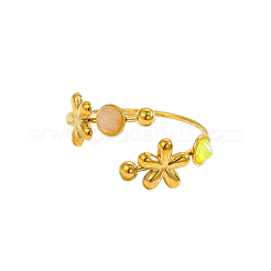 Manschettenringe aus Edelstahl 304 mit Naturstein und Zirkonia für Damen&nbsp;STAS-OY012-53G