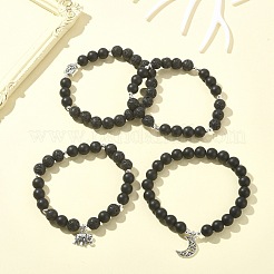 Set di braccialetti elasticizzati con perline di ematite e pietra lavica naturale da 4 pz in stile 4&nbsp;BJEW-JB09508