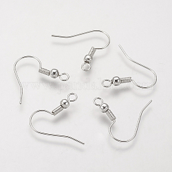 Brass Earring Hooks, Ear Wire, with Beads and Horizontal Loop, Silver Color Plated, 19mm, Hole: 1.5mm, Pin: 0.7mm