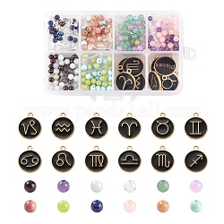 Pulseras de piedra de nacimiento diy kits de fabricación de joyas, Incluyendo colgantes de esmalte de aleación de piedras preciosas y constelaciones, color mezclado, 624 unidades / caja