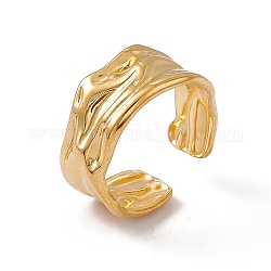 Ion Plating(IP) 304 Stainless Steel Twist Wave Open Cuff Ring for Women, Real 18K Gold Plated, US Size 7 1/4(17.5mm)