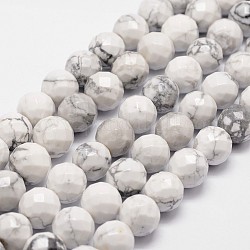 Natürliche Howlith Perlen Stränge, facettiert, Runde, 10 mm, Bohrung: 1 mm, ca. 37 Stk. / Strang, 14.9 Zoll ~ 15.1 Zoll