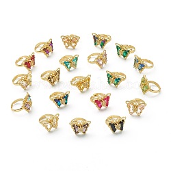 Регулируемые латунные кольца с прозрачным кубическим цирконием, со стеклом, бабочка, золотые, разноцветные, размер США 6 (16.5 мм)