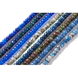 Dyed Natural Sesame Jasper/Kiwi Jasper Rondelle Beads Strands, Faceted, Mixed Color, 6x4mm, Hole: 1mm, about 87pcs/strand, 14.76~15.16 inch(37.5~38.5cm)
