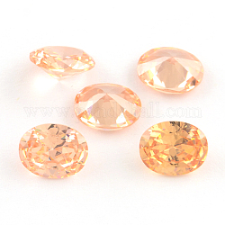 Oval Shaped Cubic Zirconia Pointed Back Cabochons, Faceted, Sandy Brown, 14x10mm