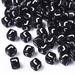 Perles acryliques opaques, trou horizontal, style alphabet, cube, noir et blanc, letter.j, 5x5x5mm, Trou: 2mm, environ 500 pcs/50 g