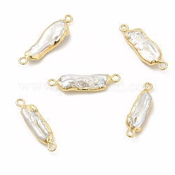 Ciondoli per connettore di perle keshi naturali barocche, collegamenti nuggets, con doppi passanti in ottone, oro chiaro, 24~29x6~8x3~5mm, Foro: 1.8~2 mm