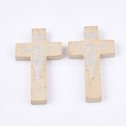 Печатные деревянные подвески, крест, на Пасху, оранжевые, 41.5~42.5x23.5~24.5x4.5 мм, отверстие : 2 мм