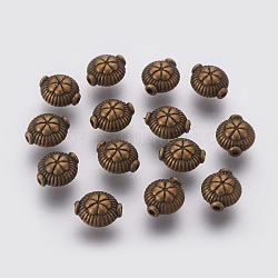 Tibetischer stil legierung perlen, Cadmiumfrei und Nickel frei und Bleifrei, flach rund mit Klee, Antik Bronze, 9x8x5.5 mm, Bohrung: 1.5 mm