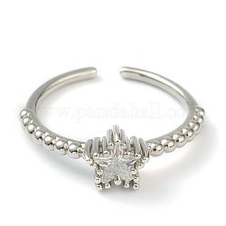 Латунные кольца из манжеты с прозрачным цирконием, открытые кольца, звезда, платина, размер США 8, внутренний диаметр: 18 мм