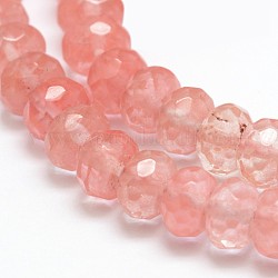 Chapelets de perles en verre de quartz de cerise, facettes rondelle, 8x5mm, Trou: 1mm, Environ 68 pcs/chapelet, 15.2 pouce