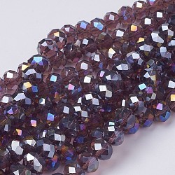 Abalorios de vidrio electroplate hebras, color de ab chapado, facetados, rerondana plana, púrpura, 10x7mm, agujero: 1.4 mm, aproximamente 70~72 pcs / cadena