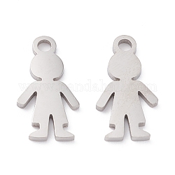 201 Stainless Steel Pendants, Laser Cut, Manual Polishing, Boy, Stainless Steel Color, 14x7x1mm, Hole: 1.6mm