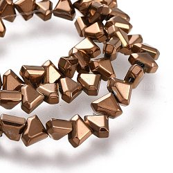 Electroplate Non-Magnetic Synthetic Hematite Beads Strands, Triangle, Faceted, Copper Plated, 6x8x3.5mm, Hole: 1mm, about 70~73pcs/strand, 15.35 inch(39cm)