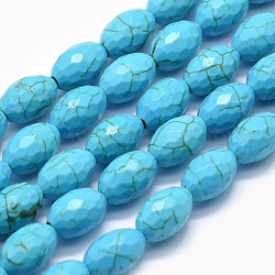 Chapelets de perles en turquoise synthétique, riz, facette, 12x8mm, Trou: 1.2mm, Environ 32 pcs/chapelet, 15.15 pouce (38.5 cm)