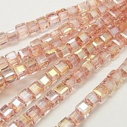 Chapelets de perles en verre électroplaqué, de couleur plaquée ab , facette, cube, rose brumeuse, 7~8x7~8x7~8mm, Trou: 1mm, Environ 72 pcs/chapelet, 19.8 pouce