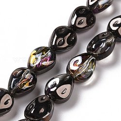 Trasparenti perle di vetro placca fili, arcobaleno placcato, lacrima, nero, 11x9x6.6mm, Foro: 1.1 mm, circa 55pcs/filo, 24.25 pollice (61.6 cm)