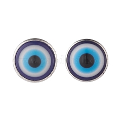 Flat Round with Evil Eye Stud Earrings, Brass Jewelry for Women, Blue, 16.5x13.5mm, Pin: 0.7mm