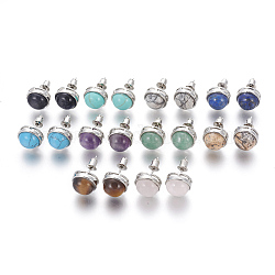 Pendientes de perlas naturales y sintéticas, con fornituras de latón, semicírculo, Platino, 12 mm, pin: 0.8 mm