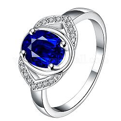 Trendy oval Messing versilbert Zirkonia Ringe für Partei, Blau, uns Größe 8 (18.1mm)