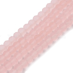 Transparent Glass Beads Strands, Faceted, Frosted, Rondelle, Pink, 3.5mm, Hole: 1mm