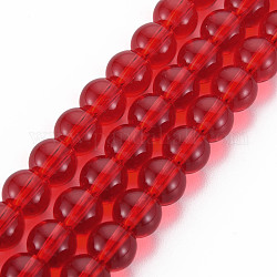 Transparent Glass Beads Strands, Round, Crimson, 8x7~8mm, Hole: 0.9mm, about 50~52pcs/strand, 14.37 inch~15.16 inch(36.5cm~38.5cm)