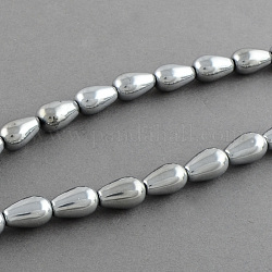 Teardrop Electroplate Glass Beads Strands, Silver Plated, 13x8mm, Hole: 1.5mm, about 62pcs/strand, 30.5 inch